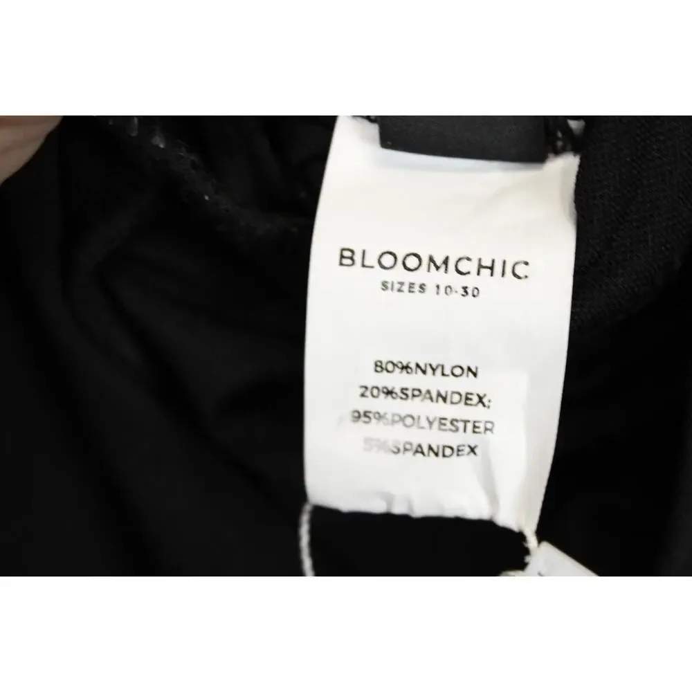 Bloomchic Swim Dress Halter Sheer Skirt‎ Women 28 Black Floral Swimwear